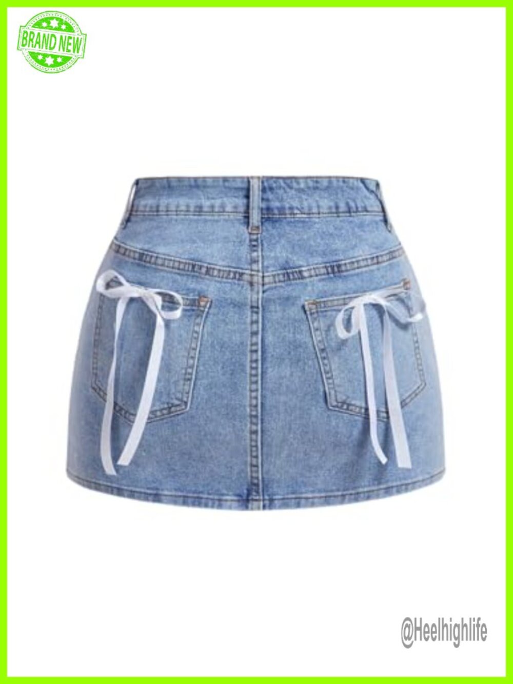 High Waist Bowknot Bodycon Mini Denim Skirt with Pockets